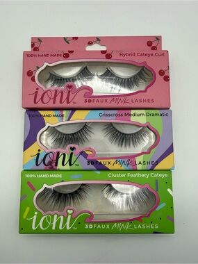 ioni 3D Faux Mink Lashes - Assorted Styles (Pink, Purple, Green Bundle